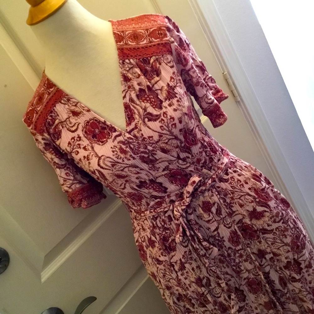 NWOT Knox Rose Rust Boho Wrap Midi Dress